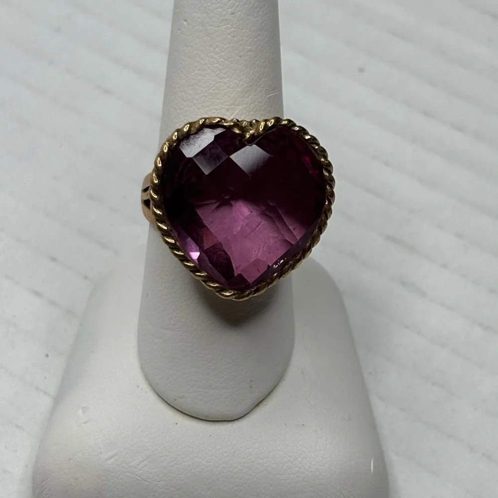 SAJEN Vintage Artisan Heart Amethyst Statement Ring Size 8